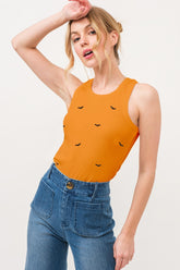 Chic Bat Embroidered Ribbed Tank Top for Halloween by Trendsi